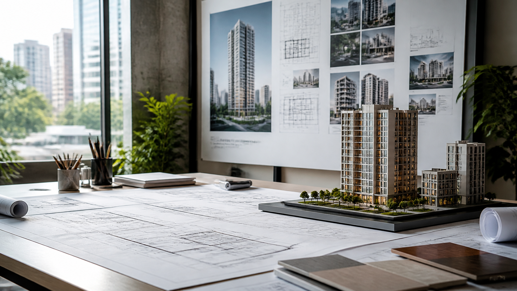 Architectural plans and building model